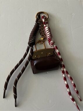 Brown Mini Purse Keychain Charm with Gold Hardware